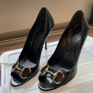 Gucci 3” black open toe heels